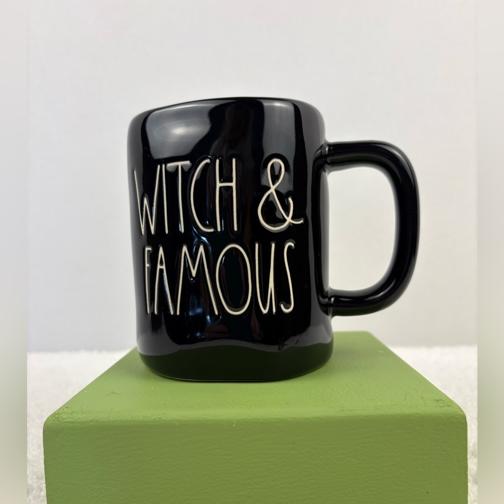 Rae Dunn Black Mug with White Lettering “Witch & Famous”